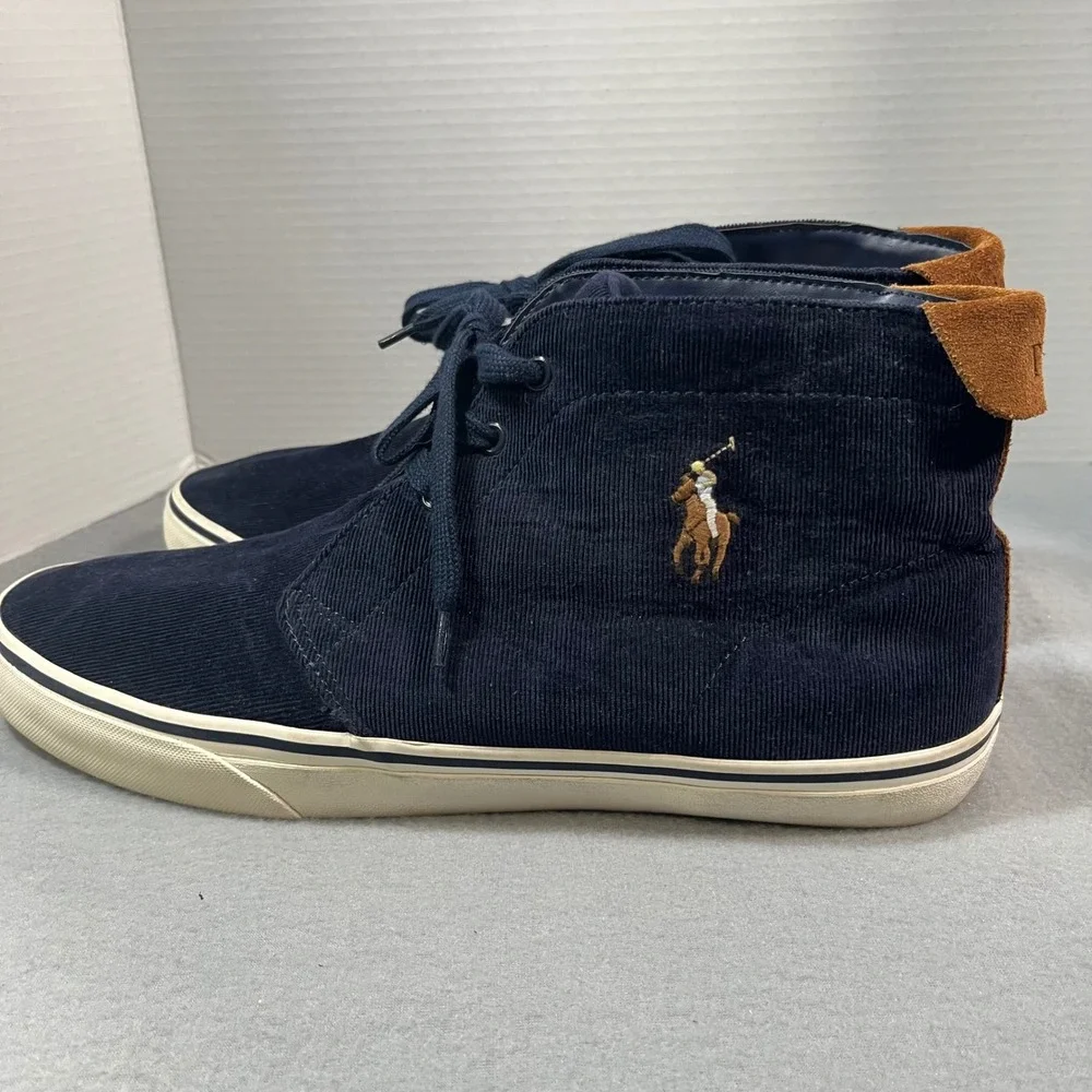 Polo Ralph Lauren Mens Navy Corduroy Mid Top Sneakers TALIN Shoes Size 15D